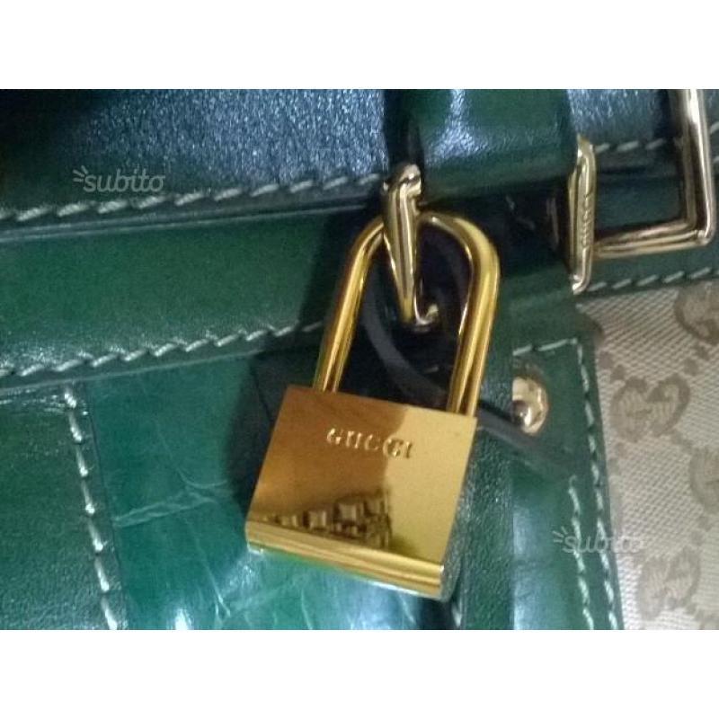 Borsa Gucci tela monogram e pelle verde