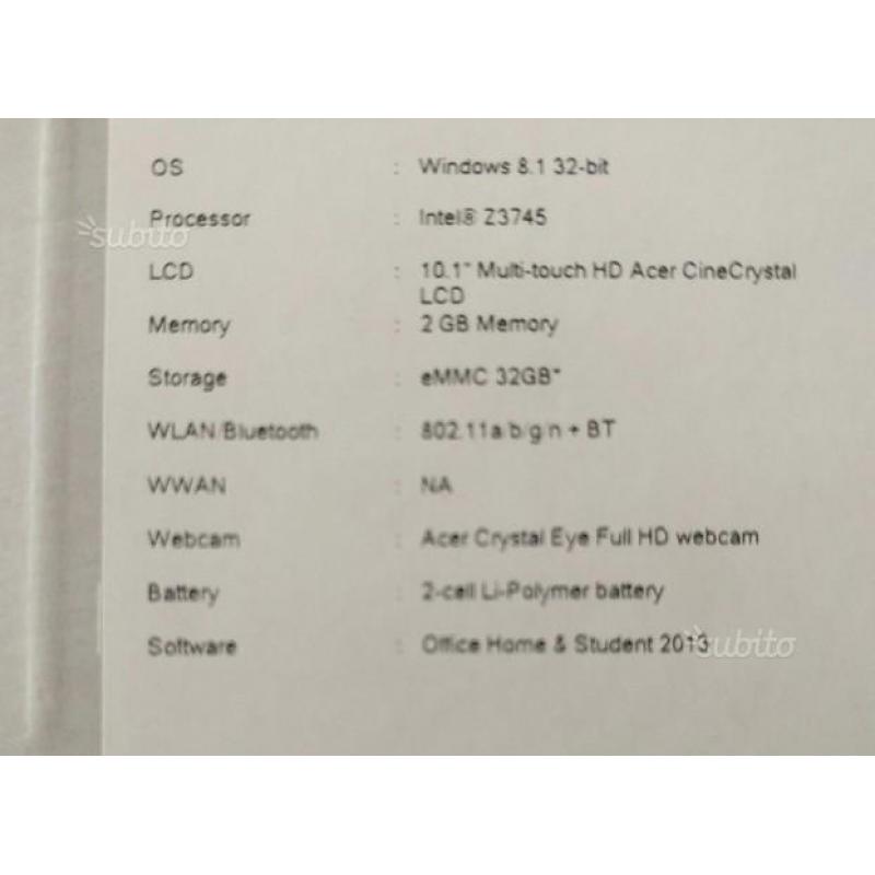 Notebook/Tablet 4 in 1 ACER Aspire Switch 10