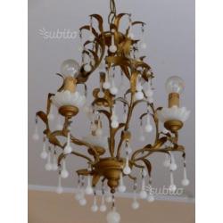 Lampadario vintage ottone evetro