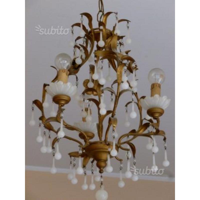 Lampadario vintage ottone evetro