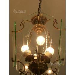 Lampadario vintage ottone evetro