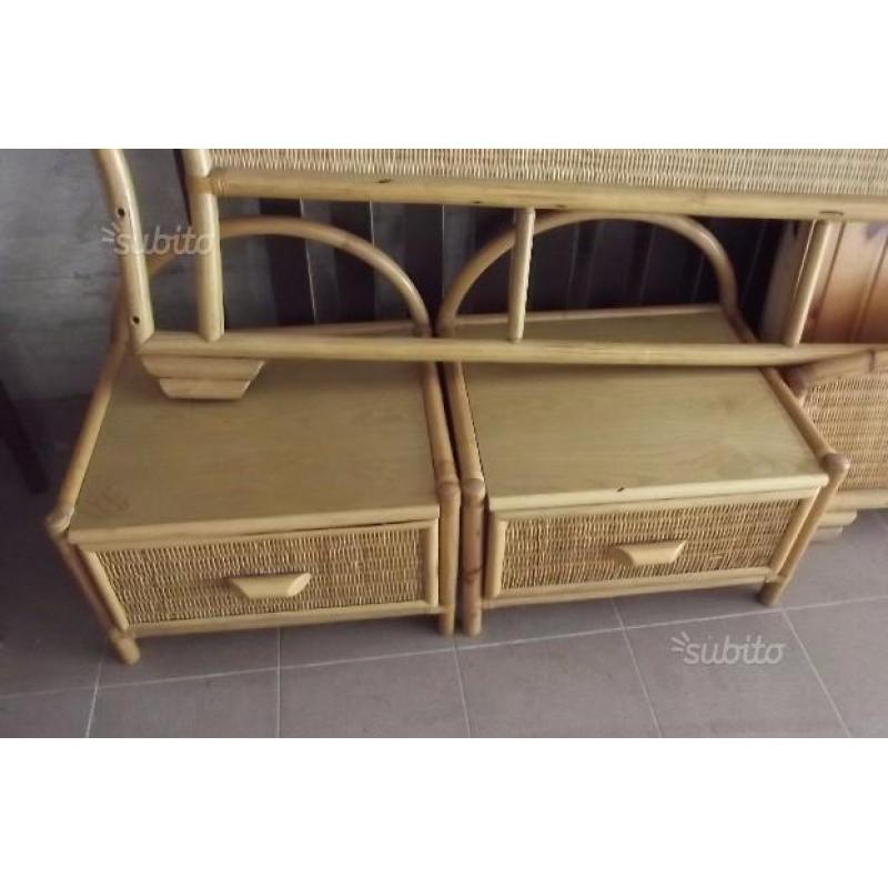 Letto matrimoniale comodini Vimini bamboo midolino