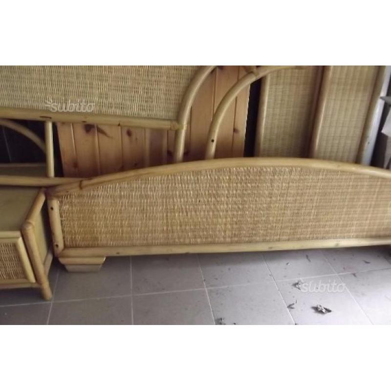 Letto matrimoniale comodini Vimini bamboo midolino